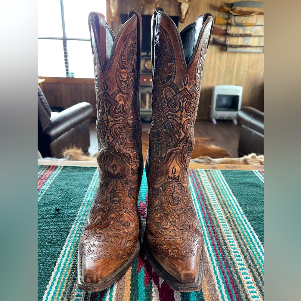 Lucchese Hand Tooled Brown Boots